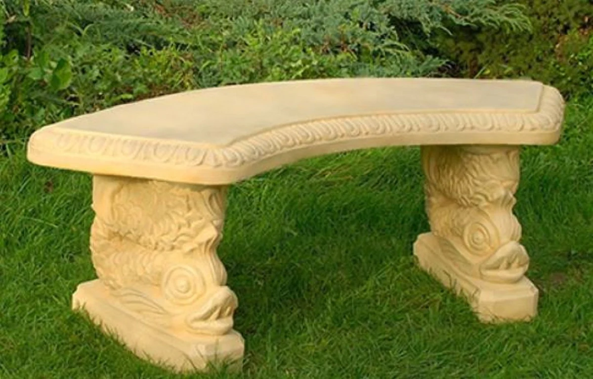 Casa Padrino Banco de Jardín / Banco de Parque Arena 138 x 45 x H. 49 cm - Banco de Jardín Curvo en Estilo Oriental - Muebles de Jardín