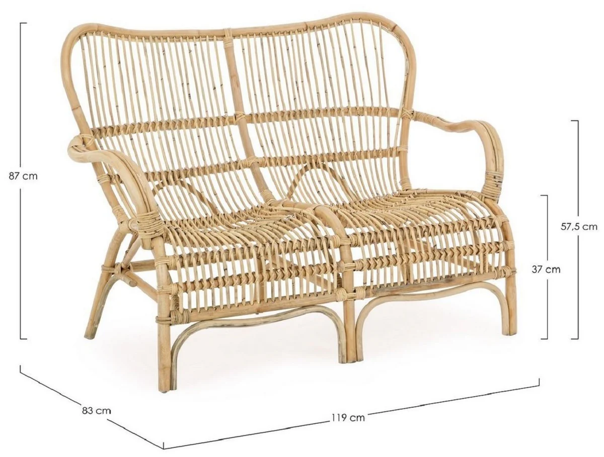 Casa Padrino sofá de jardín de lujo natural 119 x 83 x A. 87 cm - Sofá de jardín y terraza resistente a la intemperie - Muebles de Jardín y Terraza - Colección de Lujo