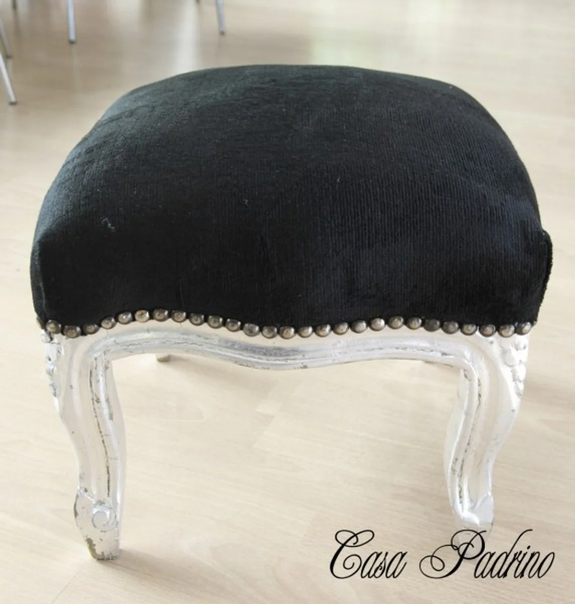 Casa Padrino barroco estrado Negro / Plata - muebles antiguos - Heces