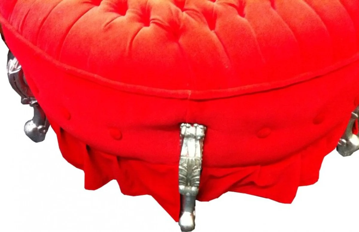 Enorme barroco heces taburete redondo rojo / plata