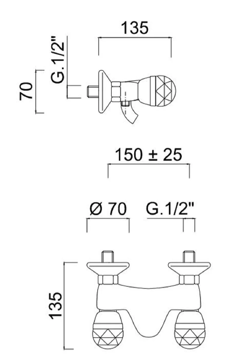 Casa Padrino Mezclador de Ducha de Pared de Lujo con Cristal Swarovski Plata 20 cm - Grifo para Bañera - Calidad de Primera Clase - Hecho en Italia