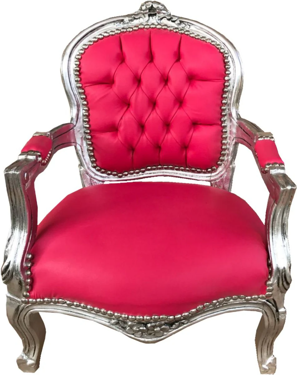Silla de niños barroca Casa Padrino Look de cuero rosa / plata - Muebles para niños