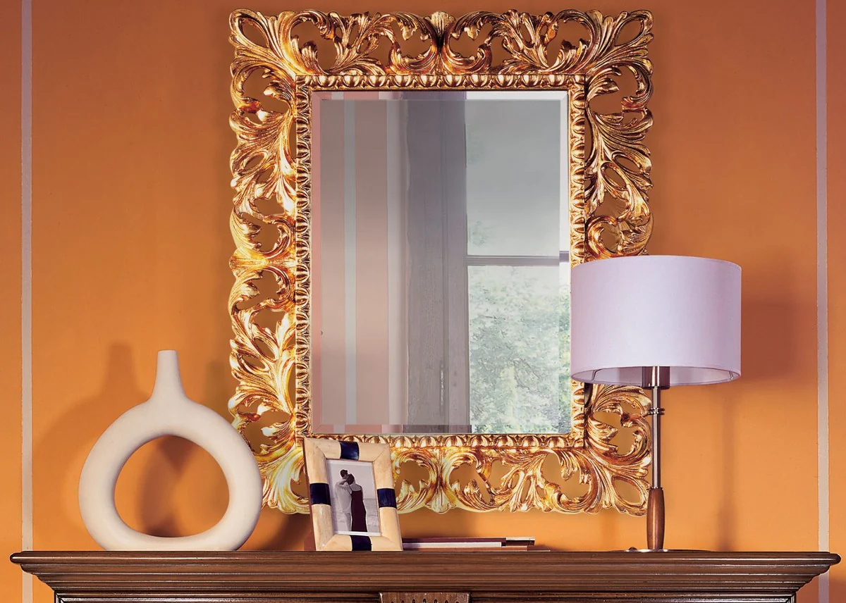 Casa Padrino espejo barroco de lujo de caoba oro 87 x 6 x A. 107 cm - Espejo de pared de madera maciza noble de estilo barroco - Espejo de armario de estilo antiguo - Espejo de sal¨®n