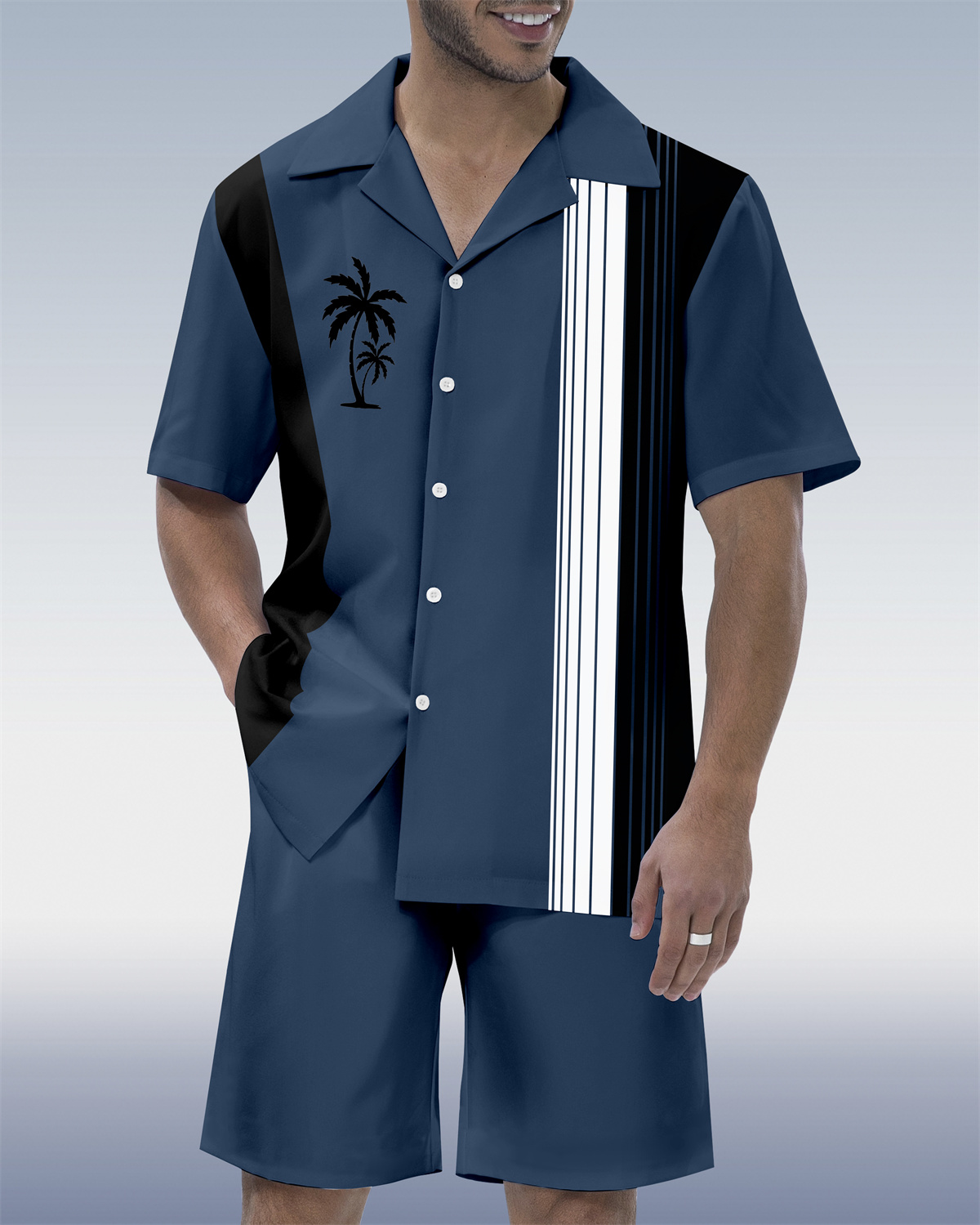 Men's Casual Vacation Hawaiian Cuban Collar Short Sleeve Shirt Set