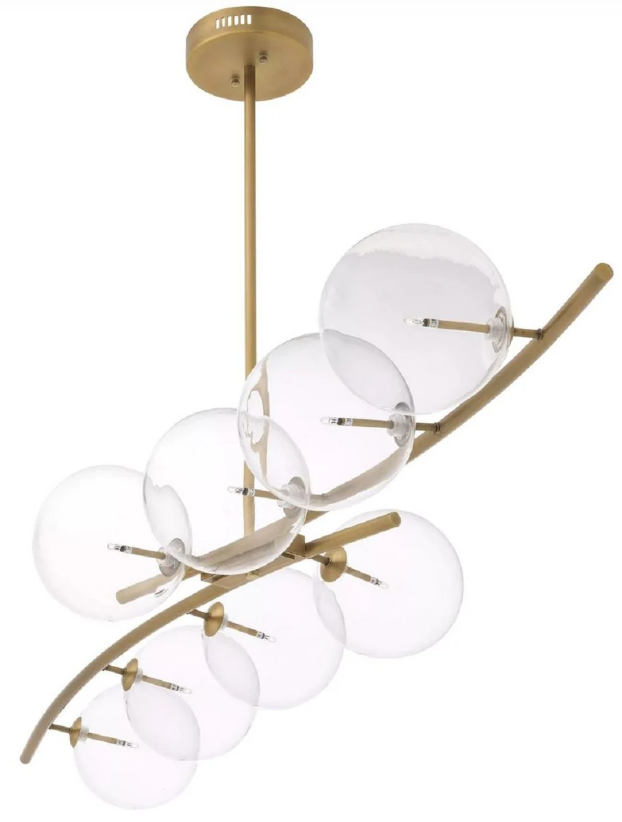 Casa Padrino lámpara de araña halógena de lujo latón antiguo 177 x 56 x A. 88,5 cm - Lámpara de araña de salón con pantallas de cristal redondas - Lámpara de araña de hotel y de restaurante