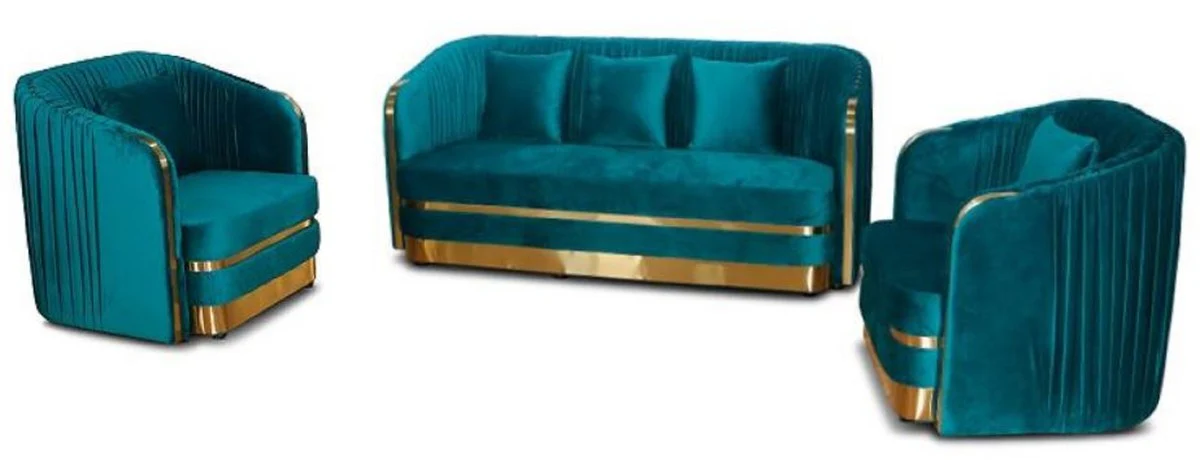 Casa Padrino sof¨¢ Art Deco de terciopelo verde azul / oro 180 x 78 x A. 80 cm - Sof¨¢ de Sal¨®n - Muebles de Sal¨®n Art Deco