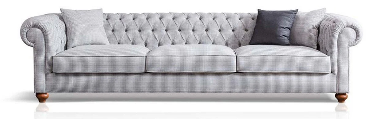 Casa Padrino sof¨¢ Chesterfield de lujo gris / marr¨®n 300 x 100 x A. 77 cm - Sof¨¢ de sal¨®n - Muebles de sal¨®n - Muebles Chesterfield - Muebles de lujo - Interior de sal¨®n