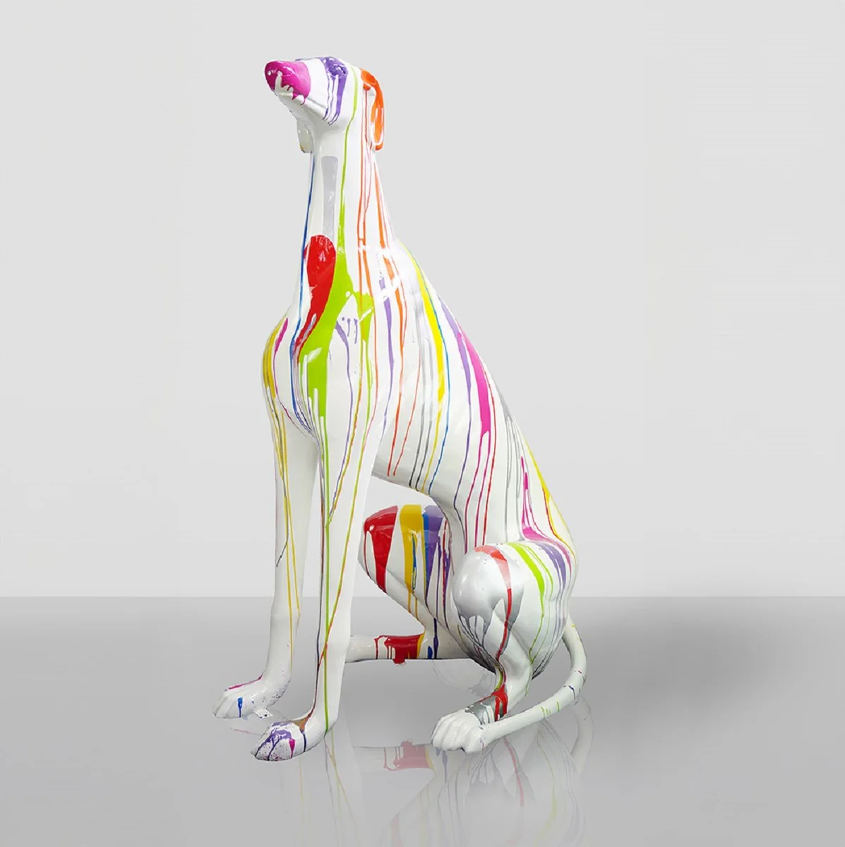 Casa Padrino escultura decorativa XXL galgo blanco / colorido A. 180 cm - Figura decorativa de jard¨ªn enorme