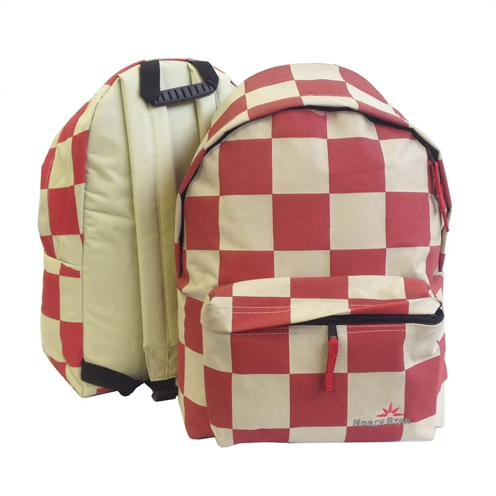 Mochila North Star Daypack CUADROS - roja y beige