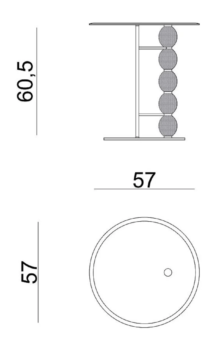 Casa Padrino mesa auxiliar de lujo cobre / negro ? 57 x A. 60,5 cm - Mesa redonda de metal con tapa de vidrio y bolas de vidrio decorativas - Muebles de sal¨®n - Muebles de hotel - Muebles de lujo