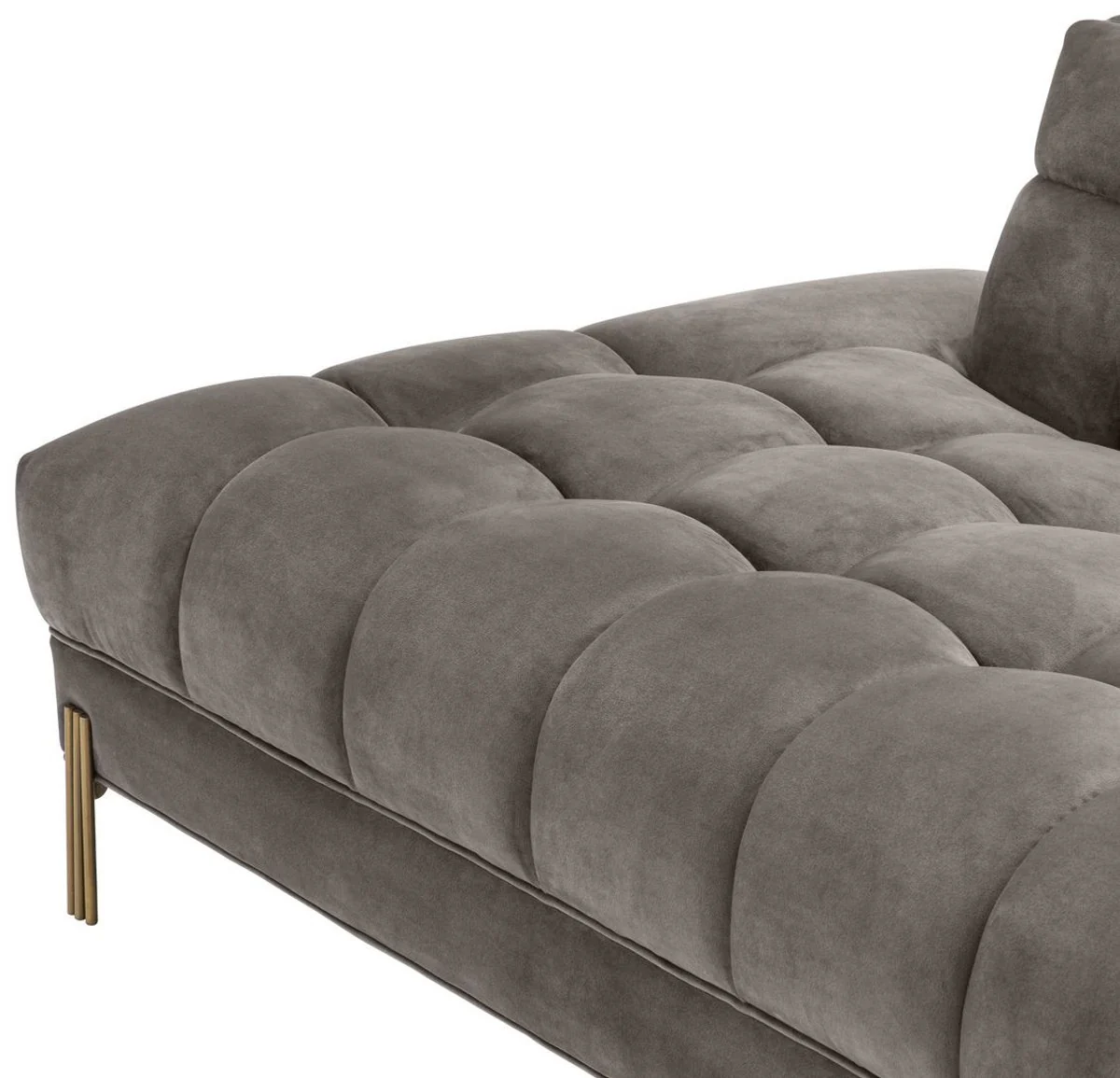Casa Padrino sof¨¢ lounge de lujo gris - greige / lat¨®n 223 x 95 x H. 68 cm - Sof¨¢ de Sala del Lado Derecho con Terciopelo Fino y 2 Almohadas