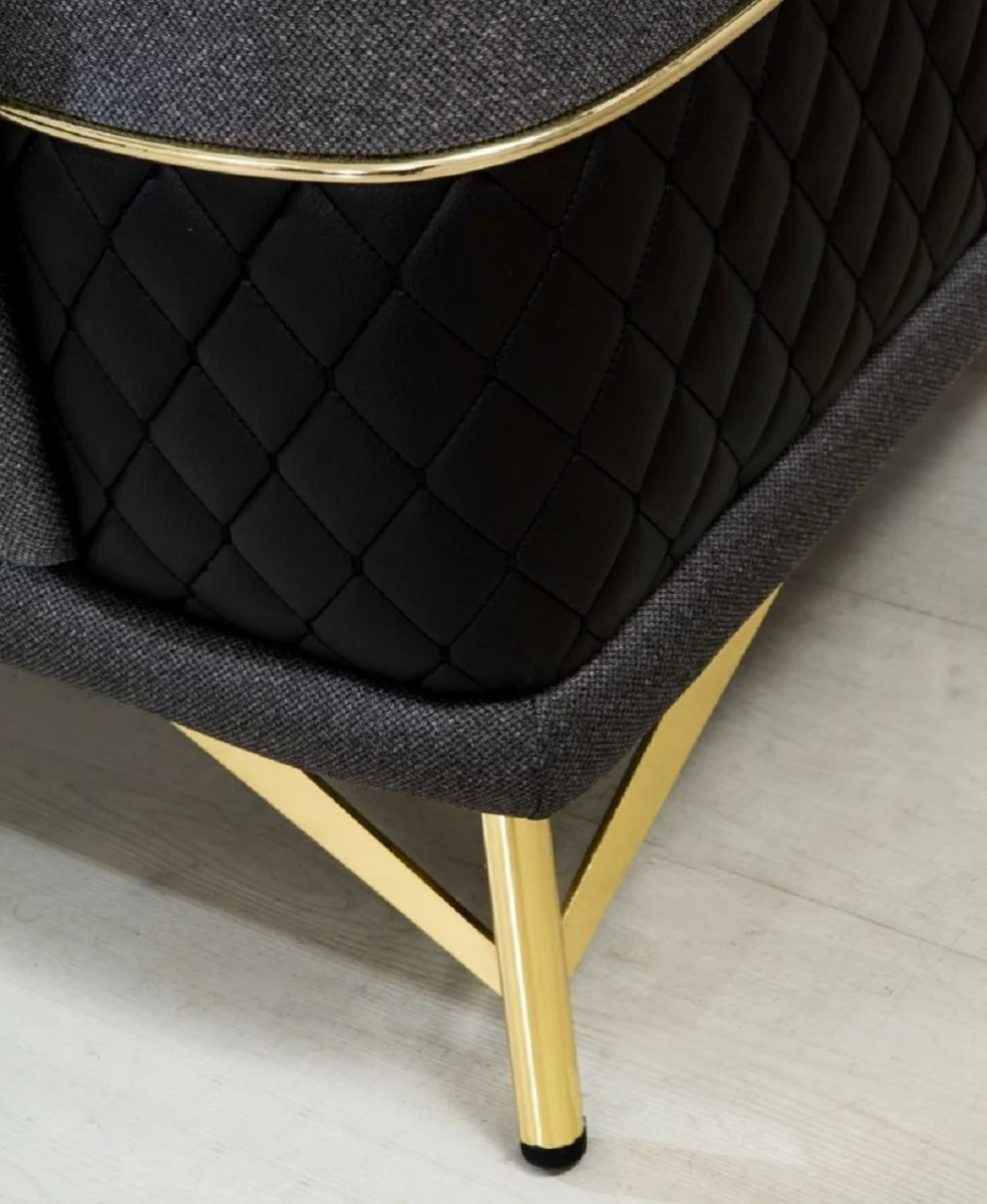 Casa Padrino sof¨¢ cama de lujo gris / negro / oro 220 x 90 x A. 80 cm - Sof¨¢ de sal¨®n moderno - Muebles de sal¨®n