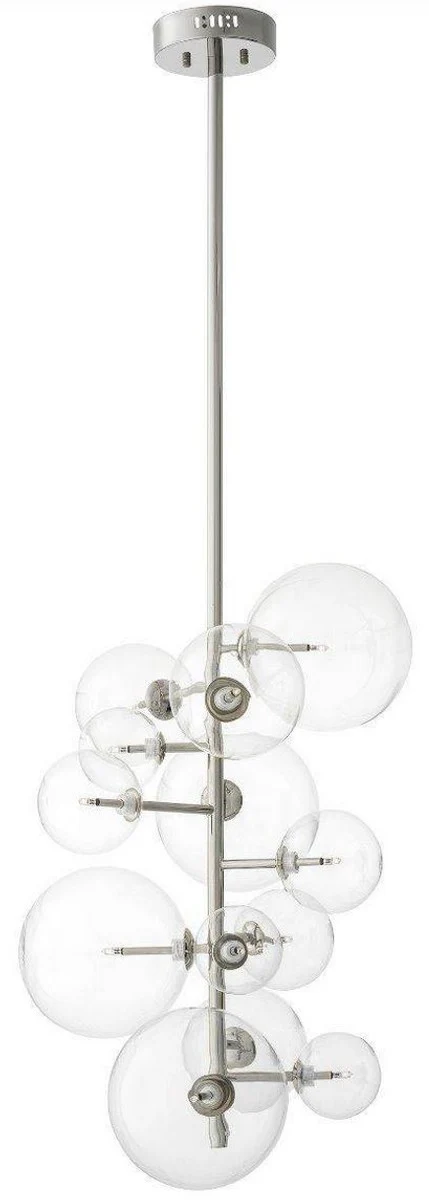 Casa Padrino lámpara de araña halógena de lujo plata 26 x 26 x A. 71 cm - Lámpara de araña moderna con pantallas de vidrio redondas - Colección de Lujo