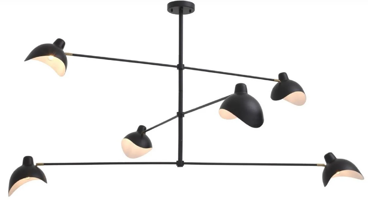 Casa Padrino lámpara de araña de diseño negro / latón antiguo 180 x 180 x A. 84,5 cm - Elegante lámpara de araña de estilo años 50 - Colección de Lujo