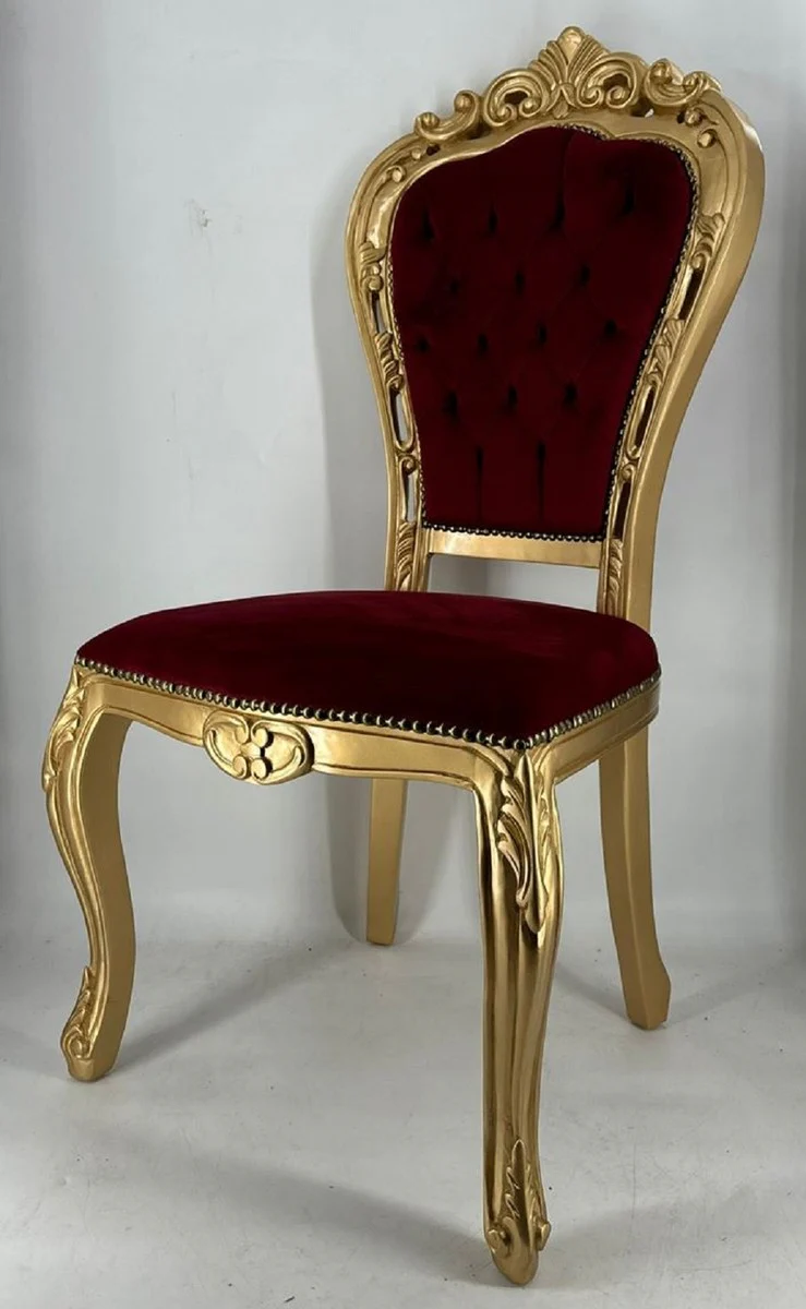 Casa Padrino silla de comedor barroco de lujo rojo burdeos / oro A. 105 cm - Muebles de comedor de estilo barroco