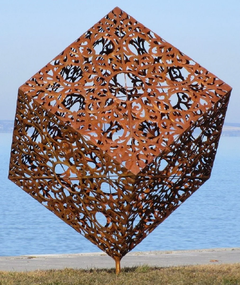 Casa Padrino escultura de jardín de acero de lujo cubo óxido 150 x 130 x A. 170 cm - Decoración de jardín hecha a mano resistente a la intemperie - Colección de Lujo