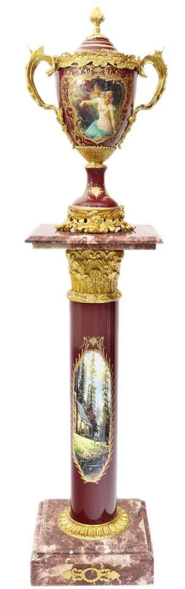 Casa Padrino Pilar Barroco con Jarrón Burdeos Rojo / Multicolor / Oro - Magnífica Conjunto de Decoración de Estilo Barroco