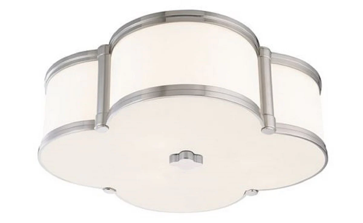 Casa Padrino lámpara de techo de lujo plata / blanco 42,6 x 42,6 x H. 14 cm - Lámpara de Techo en Forma de Trébol - Calidad de Lujo