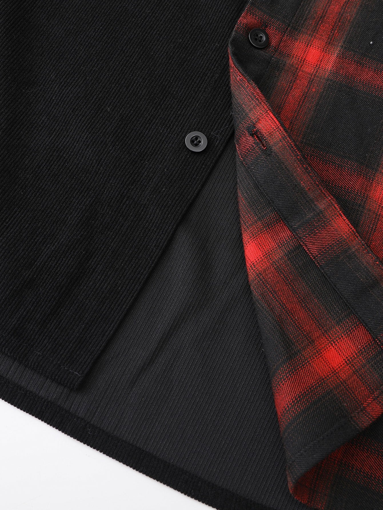 Long Sleeve Corduroy Plaid Panel Shirt