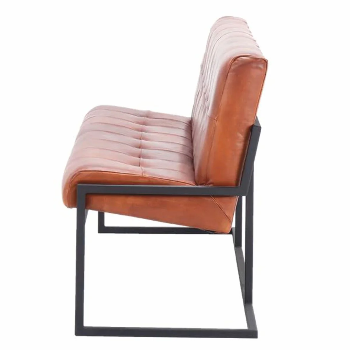 Casa Padrino banco Chesterfield de lujo de cuero genuino marrón claro / negro 200 cm - Muebles de cuero genuino