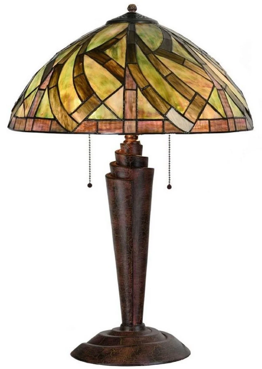 Casa Padrino lámpara de mesa Tiffany de lujo multicolor / bronce antiguo Ø 45 x A. 62 cm - Lámpara de escritorio Tiffany - Lámpara de decoración de sala de estar - Luces Tiffany de lujo