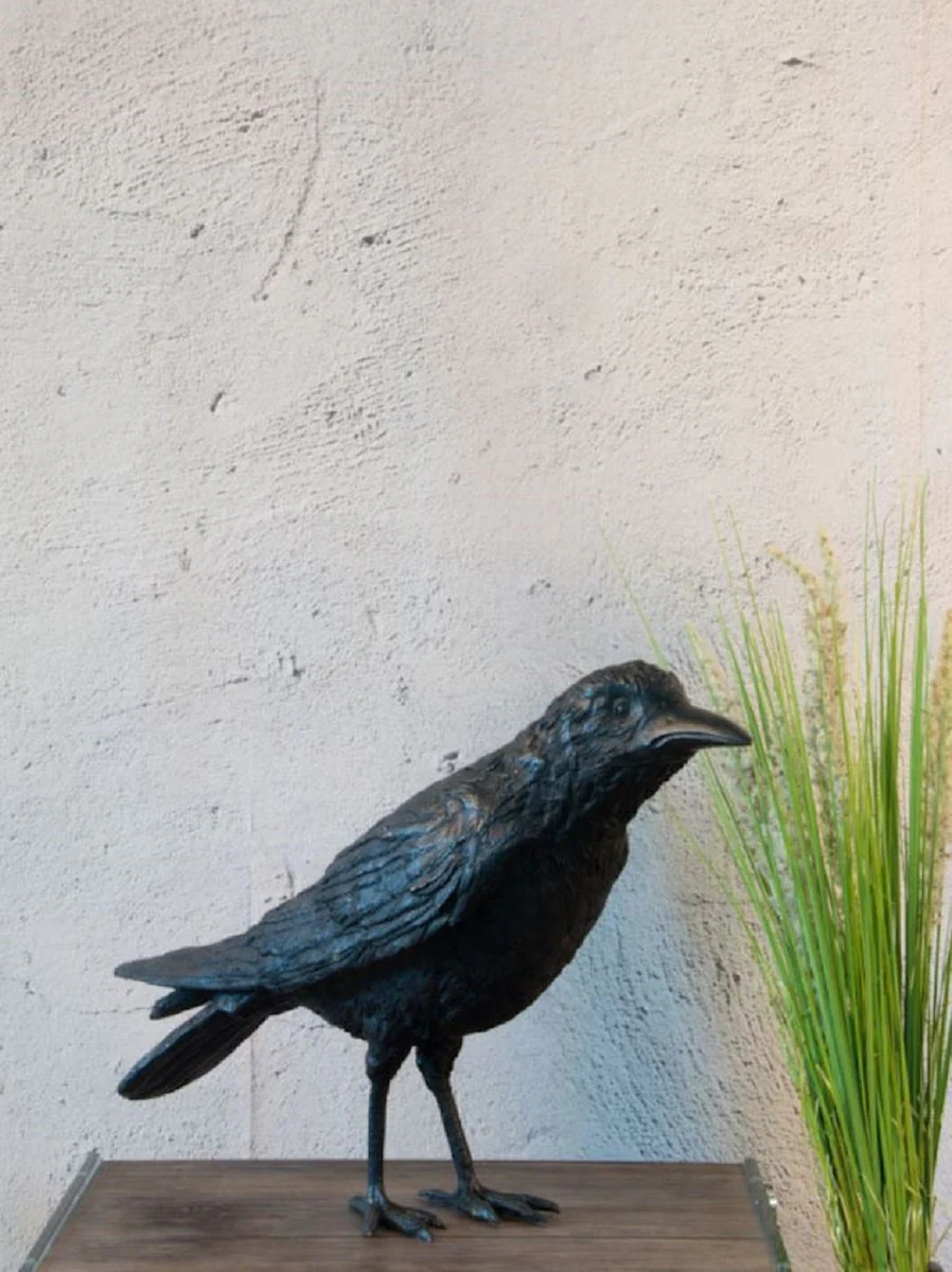 Casa Padrino escultura de bronce de lujo pájaro cuervo negro 61 x 15 x A. 30 cm - Figura decorativa - Decoración salón - Decoración escritorio