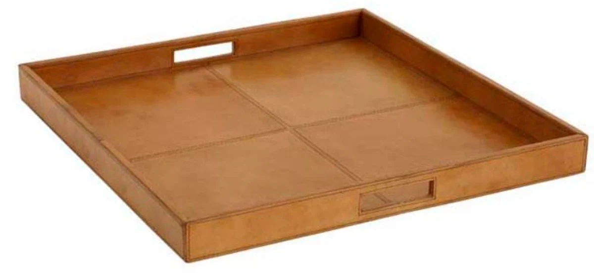 Casa Padrino cuero de b¨²falo lujo bandeja de la porci¨®n marr¨®n 51 x 51 x H. 5 cm - Gastronom¨ªa Accesorios