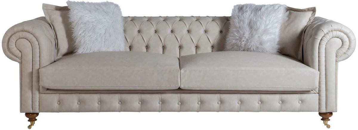 Casa Padrino sof¨¢ Chesterfield de lujo gris / marr¨®n 240 x 100 x A. 78 cm - Sof¨¢ de sal¨®n noble - Muebles Chesterfield