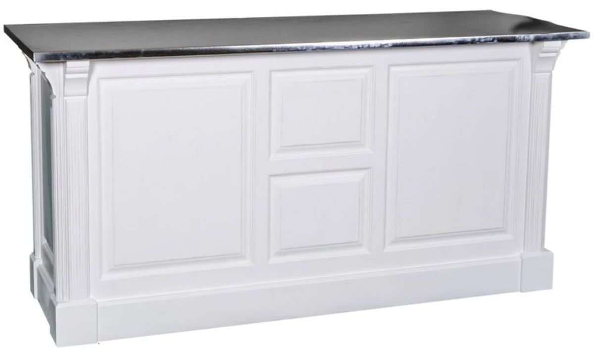 Casa Padrino mostrador de estilo country blanco / plata 191 x 68 x H. 95 cm - Mostrador de Madera Maciza con Sobre de Zinc