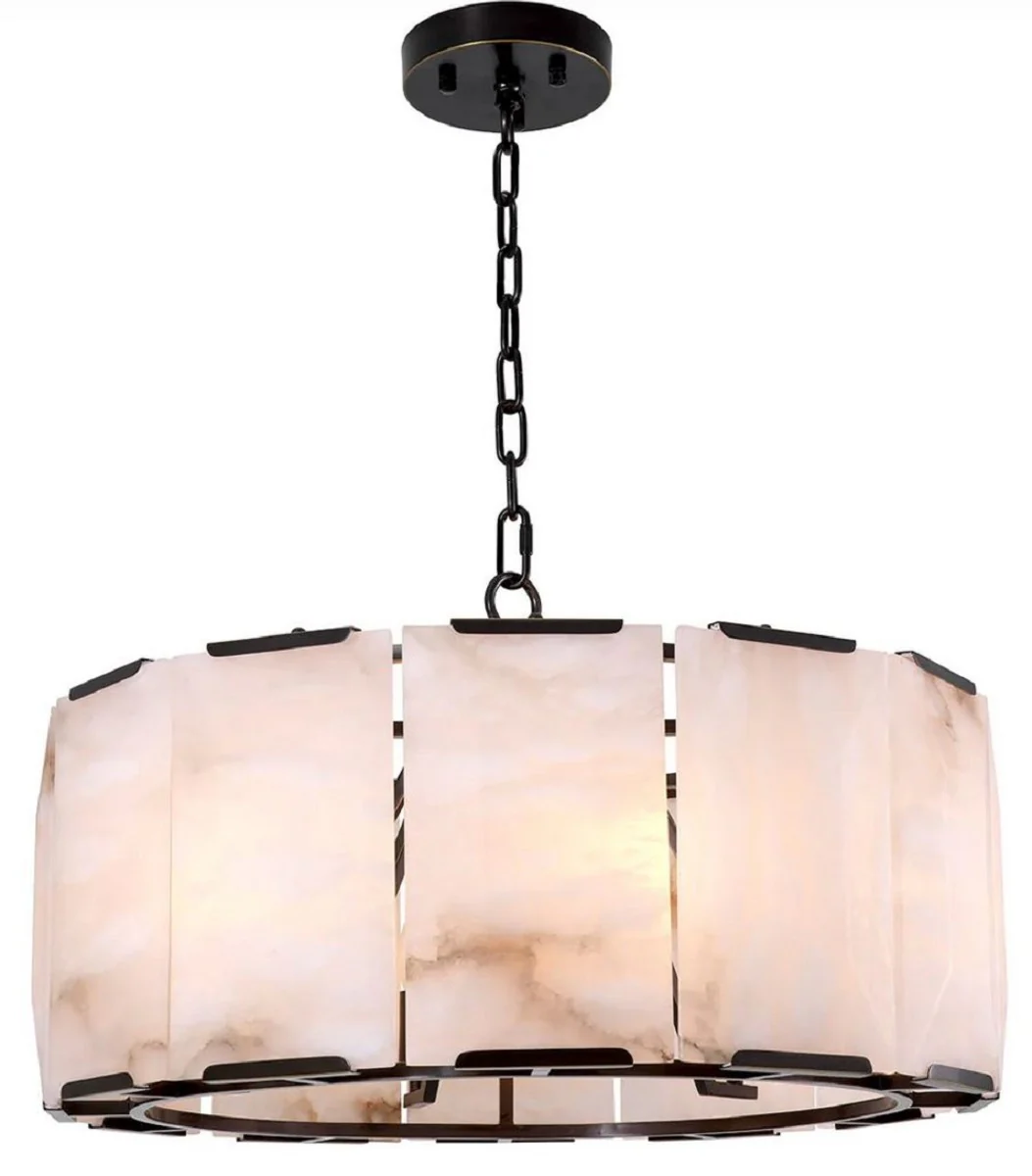 Casa Padrino lámpara de araña de lujo bronce / alabastro Ø 62 x A. 36 cm - Lámpara de araña de salón redonda - Luces de lujo - Calidad de lujo