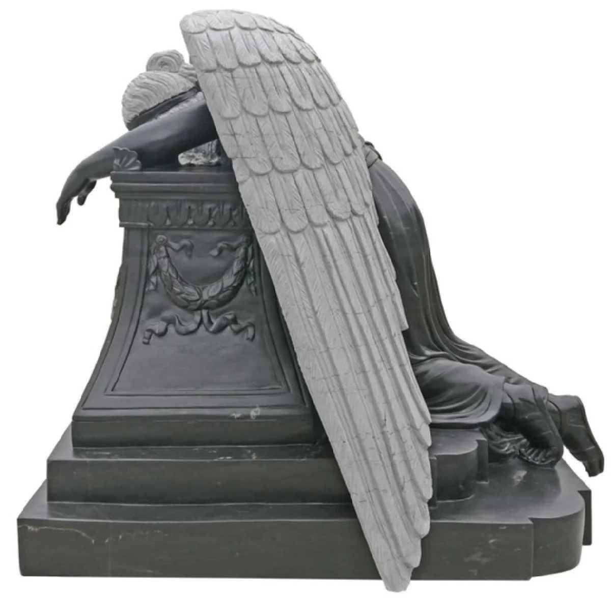 Casa Padrino escultura de piedra decorativa Art Nouveau de lujo ¨¢ngel negro / gris A. 125 cm - Magn¨ªfica figura decorativa de piedra de jard¨ªn - Esculturas de Piedra de Jard¨ªn Barroco y Art Nouveau