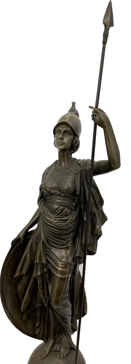 Casa Padrino escultura decorativa Art Nouveau de lujo diosa con lanza bronce / rojo 22 x 26 x A. 108 cm - Gran escultura de bronce con base de mármol - Figura de bronce XXL - Escultura bronce XXL