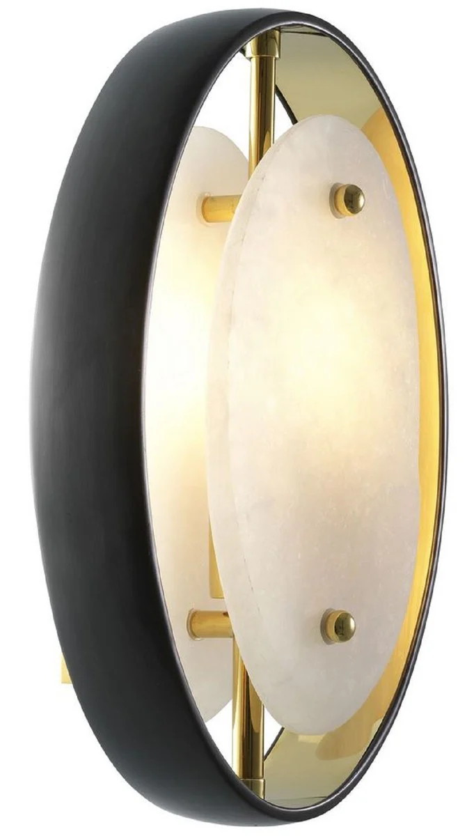 Casa Padrino lámpara de pared de lujo negro / oro / alabastro 22,5 x 10 x A. 29,5 cm - Lámpara de pared moderna - Lámparas de Lujo