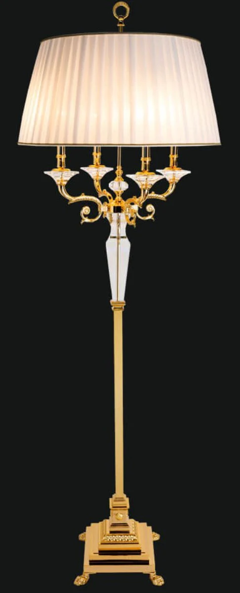 Casa Padrino lámpara de pie barroco de lujo oro / blanco Ø 65 x A. 185 cm - Elegante lámpara de pie de estilo barroco con cristal fino - Muebles Barrocos de Estilo Barroco