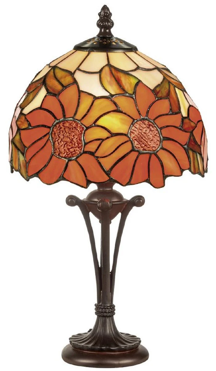 Casa Padrino lámpara de taburete Tiffany de lujo multicolor Ø 20 x A. 38 cm - Lámpara de escritorio Tiffany redonda - Lámpara de mesa Tiffany - Interior de lujo - Luces de lujo - Luces Tiffany