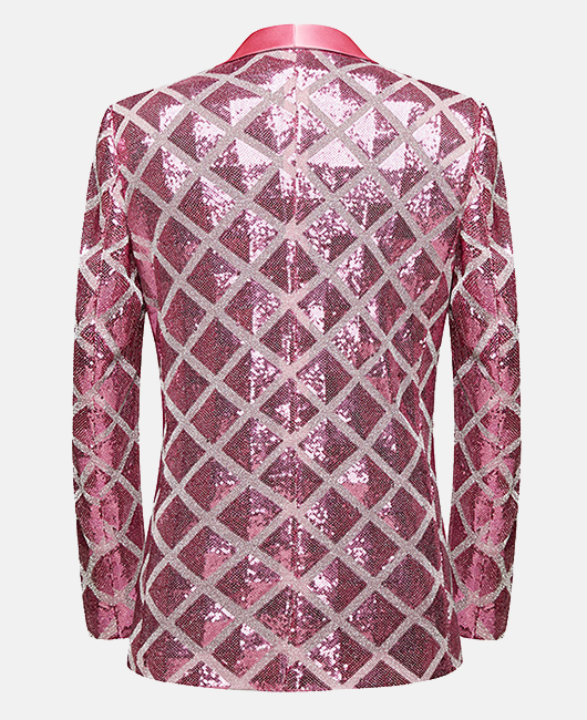 Elegant Plaid Sequin Shawl Lapel One Button Slim Fit Blazer