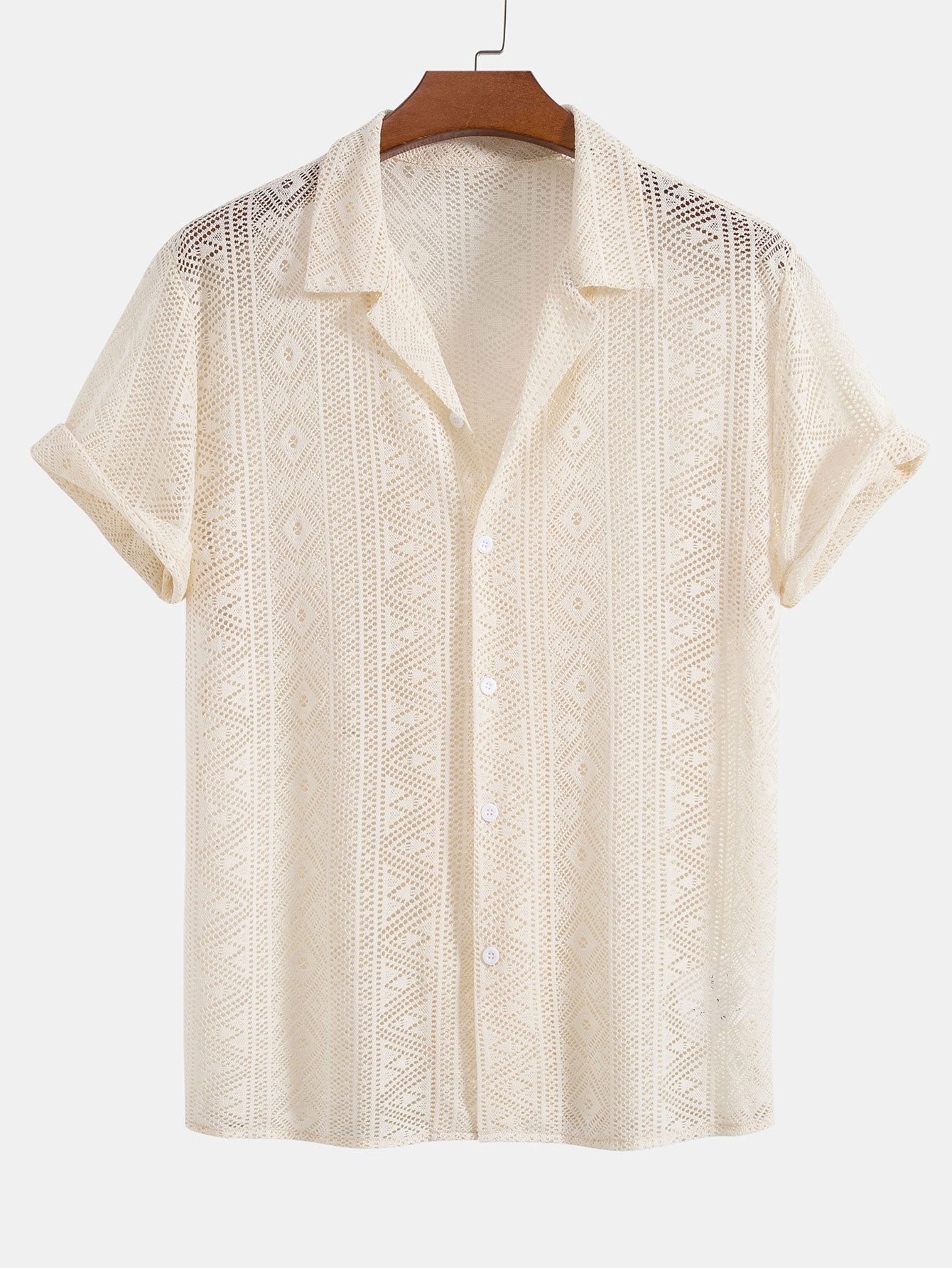 Short Sleeve Geometry Textured Cuban Shirt