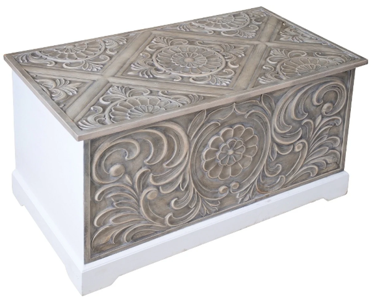 Casa Padrino Country Style Chest White / Brown 79 x 42 x H. 46 cm - Handcrafted Country Style Wooden Chest