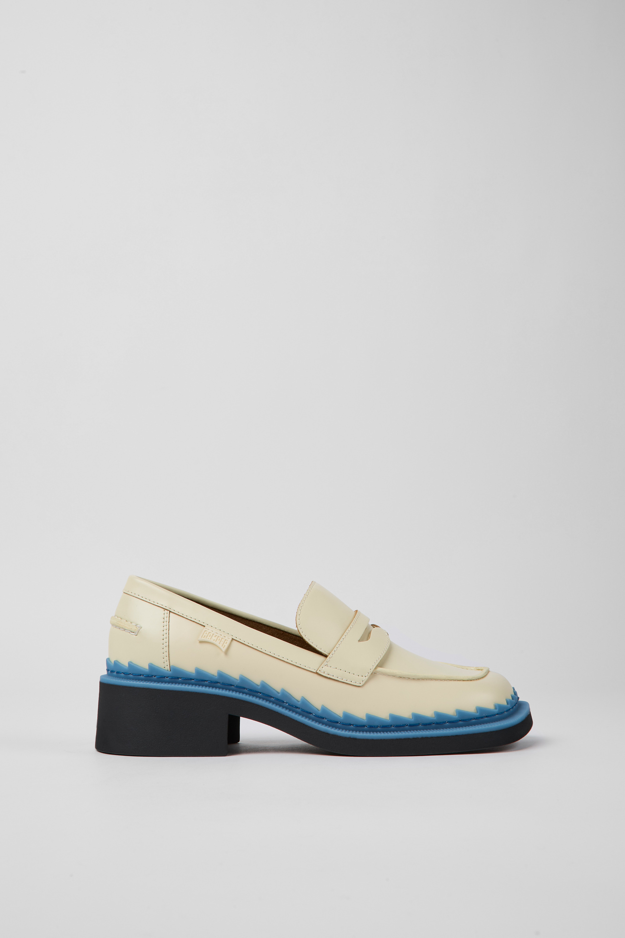 Taylor - White and blue leather loafers for women