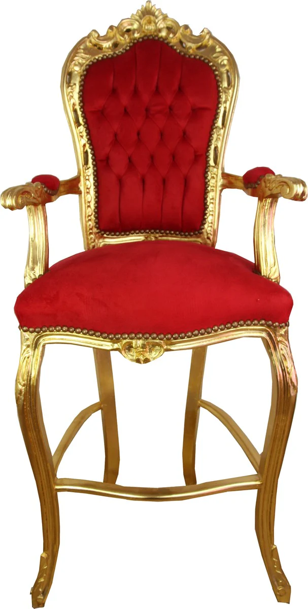 Casa Padrino Baroque Highchair Bar Chair Red / Gold - Taburete de bar Silla Muebles