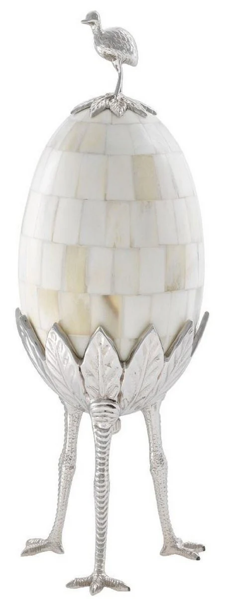 Casa Padrino objeto de decoración de lujo emu huevo natural / plata Ø 12 x H. 33 cm - Accesorios de Decoración de Oficina