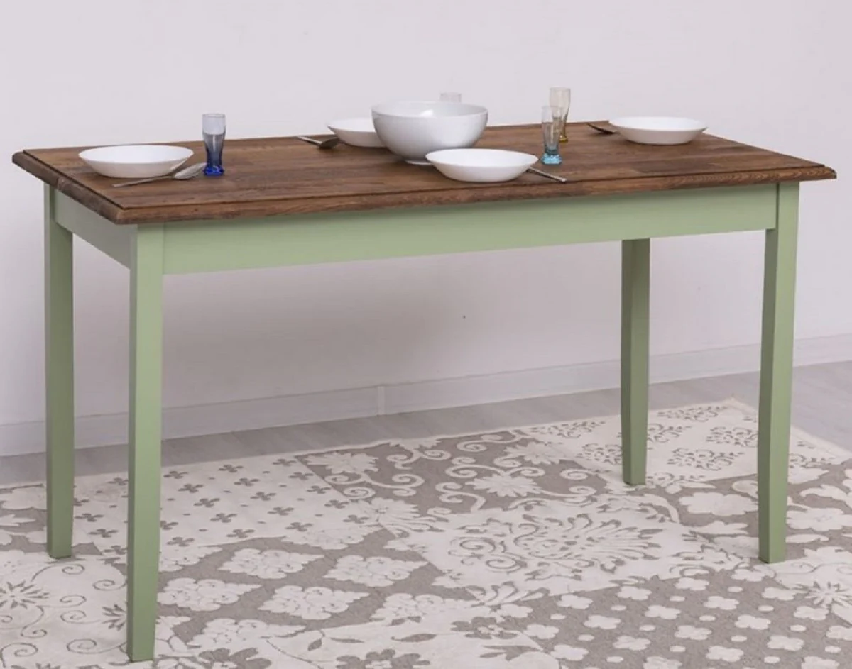 Casa Padrino mesa de comedor de estilo campestre marr¨®n oscuro / verde 140 x 70 x A. 78 cm - Mesa de cocina de madera maciza - Muebles de comedor de estilo campestre