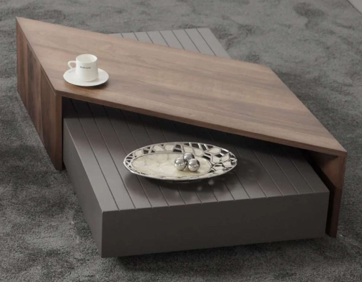 Casa Padrino mesa de centro de lujo marr¨®n / gris 130 x 80 x A. 32 cm - Mesa de sal¨®n rectangular de madera maciza - Muebles de sal¨®n - Muebles de lujo - Interiores de lujo