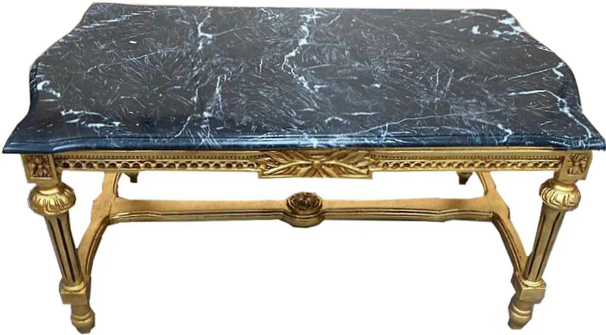 Casa Padrino mesa de centro antigua barroca dorada con tapa de m¨¢rmol negro 103 x 56 x 47 cm - aspecto antiguo