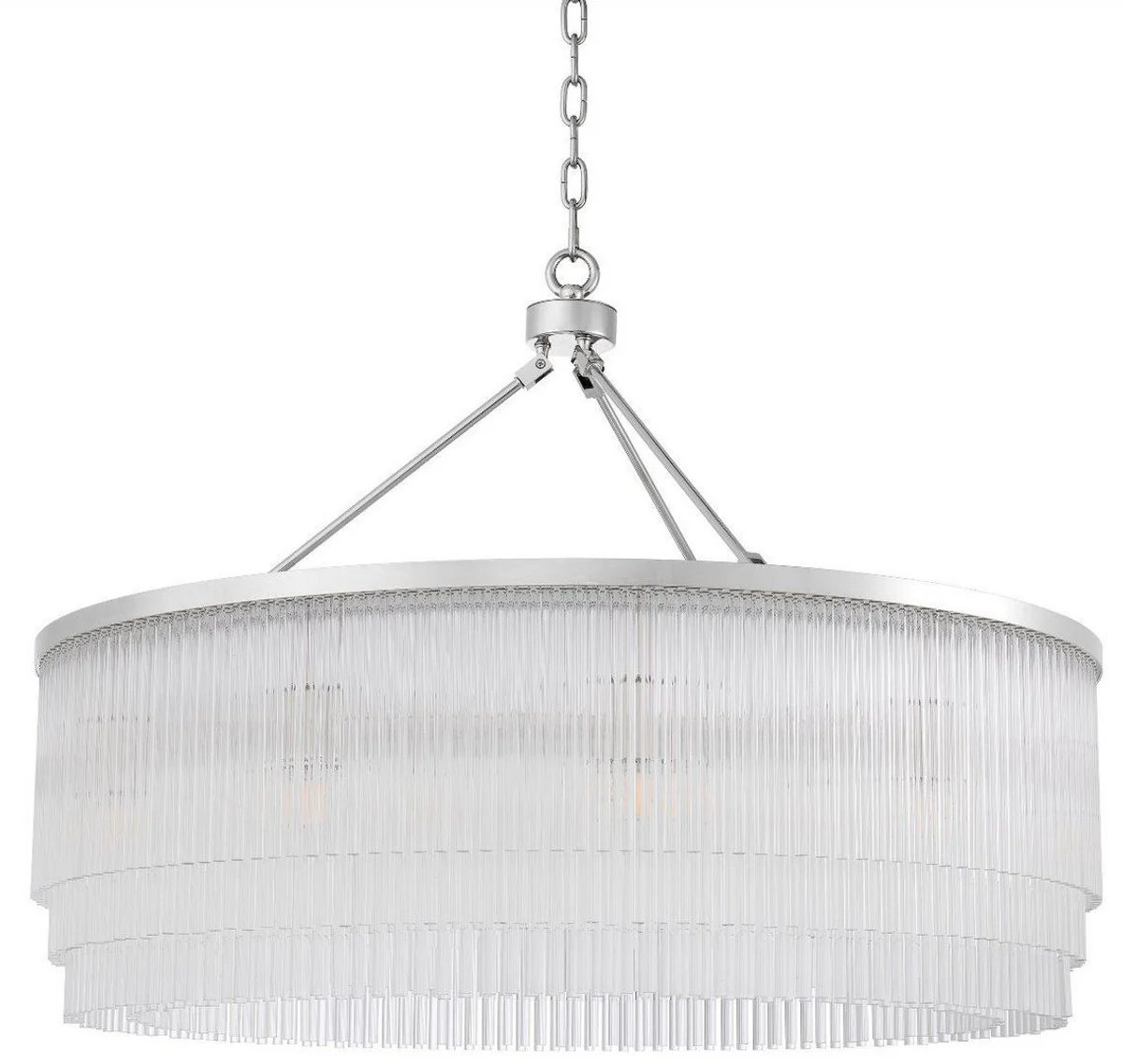 Casa Padrino lámpara de araña de lujo plata Ø 90 x A. 61 cm - Lámpara de araña redonda de metal con elegantes varillas de vidrio - Lámpara de Araña de Hotel y Restaurante