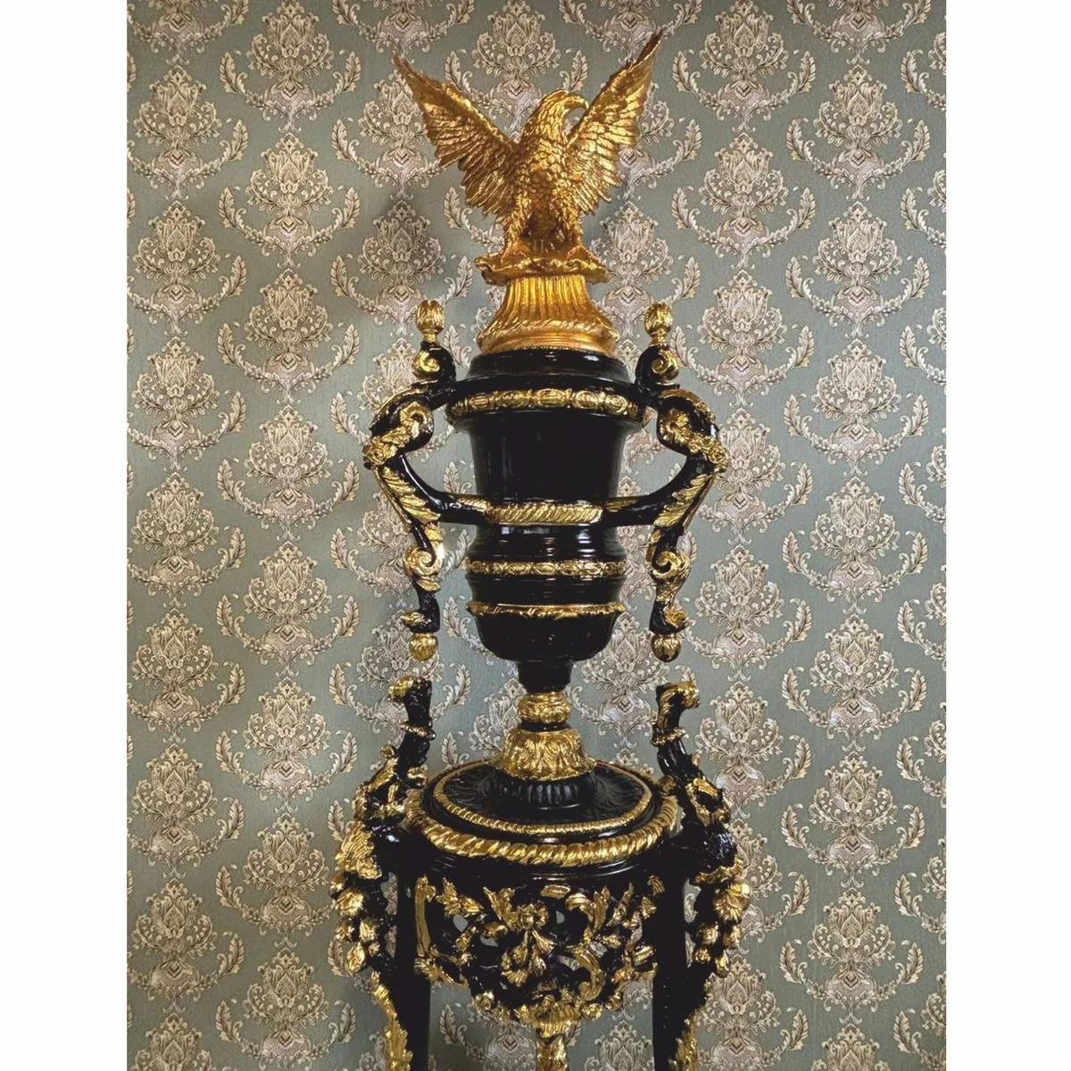 Casa Padrino columna barroco con jarrón y águila negro / oro A. 260 cm - Muebles barrocos