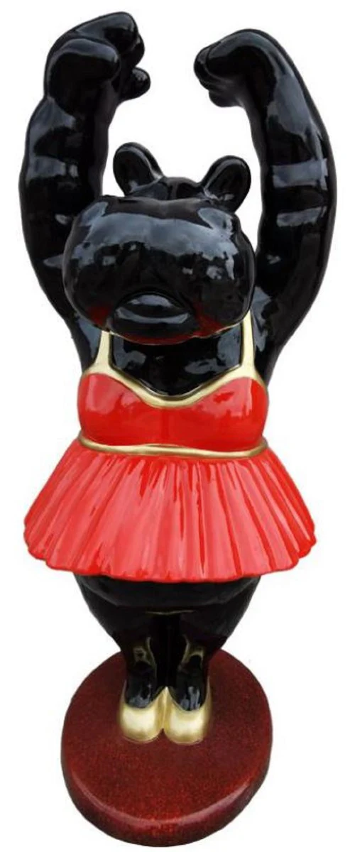Casa Padrino escultura decorativa de lujo hipopótamo bailarina negro / rojo / oro / rojo burdeos 43 x 43 x H. 98 cm - Figura decorativa resistente a la intemperie - Decoración salón - Decoración jardín