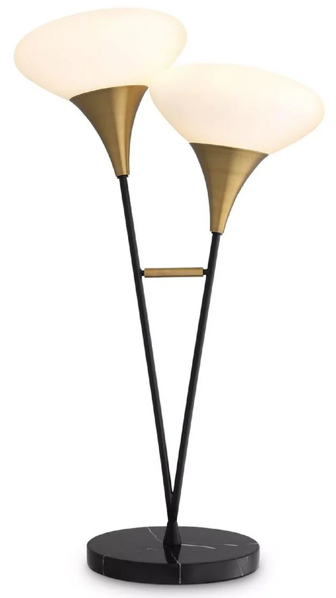 Casa Padrino lámpara de mesa doble de lujo latón antiguo / negro / blanco 50 x 28 x A. 87 cm - Lámpara de escritorio con base de mármol - Colección de Lujo