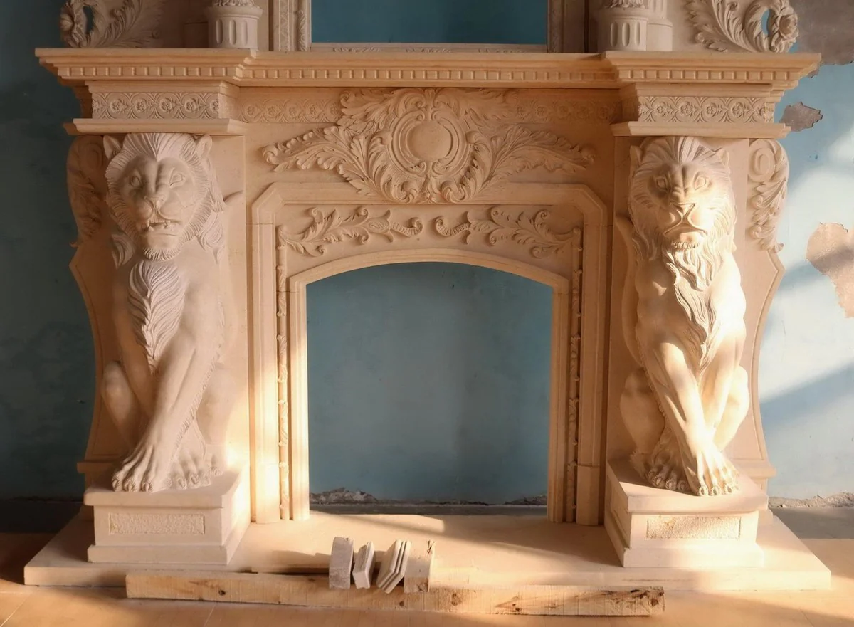 Casa Padrino marco de chimenea de m¨¢rmol barroco de lujo beige 260 x A. 350 cm