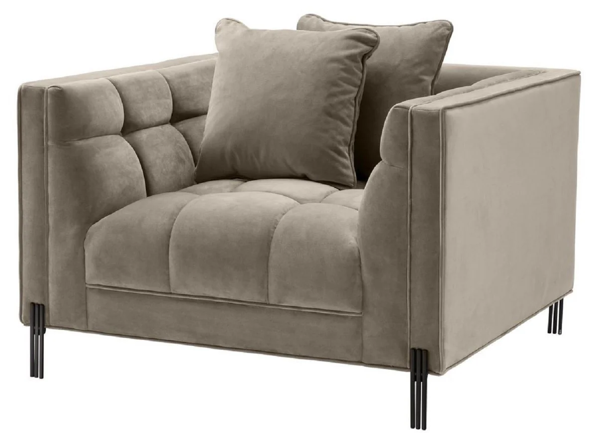 Casa Padrino sill¨®n de terciopelo de lujo con 2 cojines greige / negro 104 x 95 x H. 68 cm - Muebles de Sal¨®n de Lujo